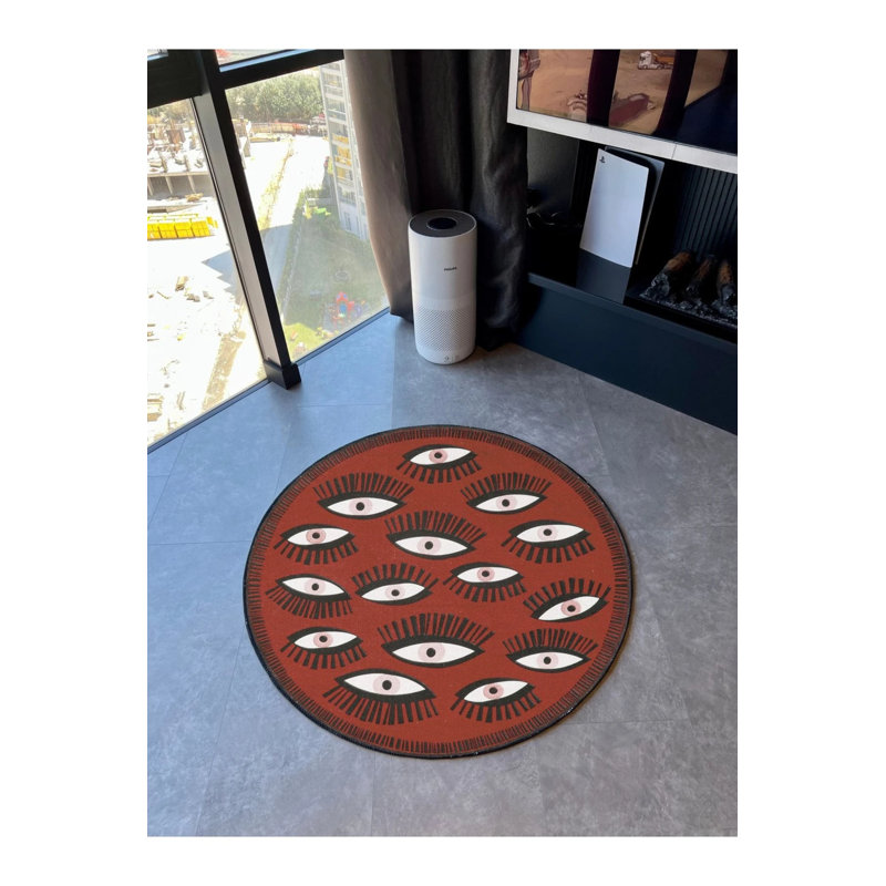 Tile Color Eye Theme Woven Base Round Carpet, Round 4'