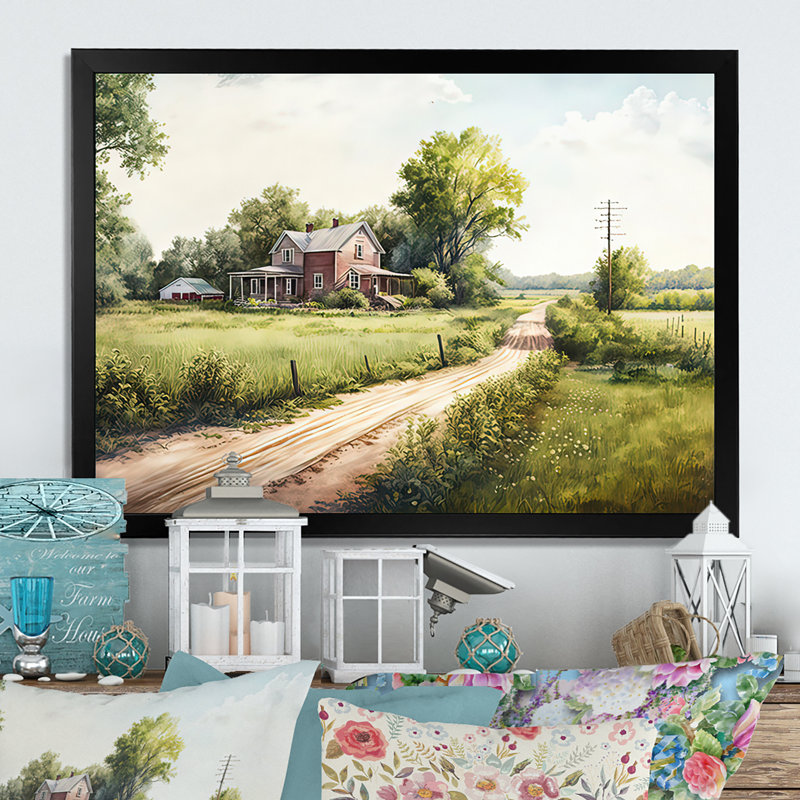«Beautiful Barn In Spring IV», art mural sur toile, H 16 po x l 32 po x P 1 po, Cadre noir