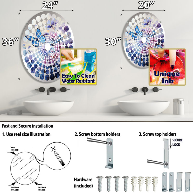 Miroir décoratif à points radiaux saphir capturant le vol délicat MIR107681 O, L 20 po x H 30 po