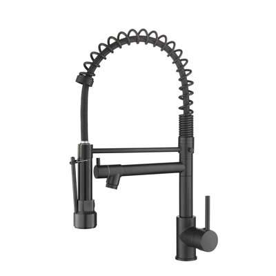 Robinet de cuisine noir commercial avec tirette vers le bas, levier simple, fuites, finition facile d'entretien, sortie d'eau polyvalente, conception de poignée de robinet manuelle à installation simple, corps en laiton, empreinte digitale,