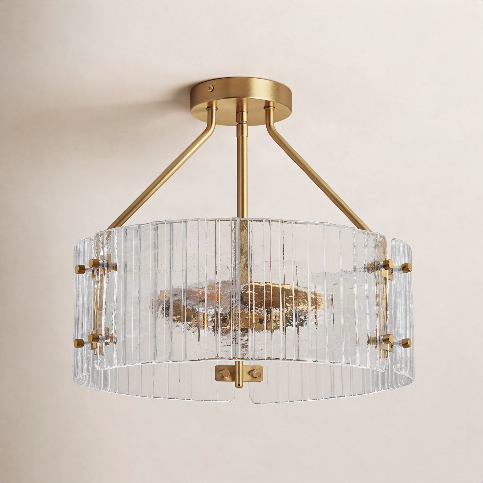 Nicola 15" Gold Semi-Flush Ceiling Light with Textured
