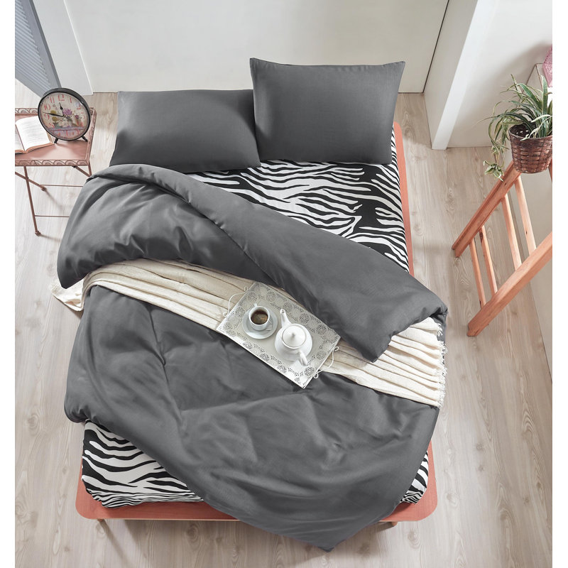 Ensemble de housse de couette 4 pièces en mélange de coton Mesa, Gris