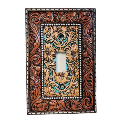 Polyresin Tooled Leather Look Floral Accent 1-Gang Light Switch Wall Plate / Switch Plate / Cover