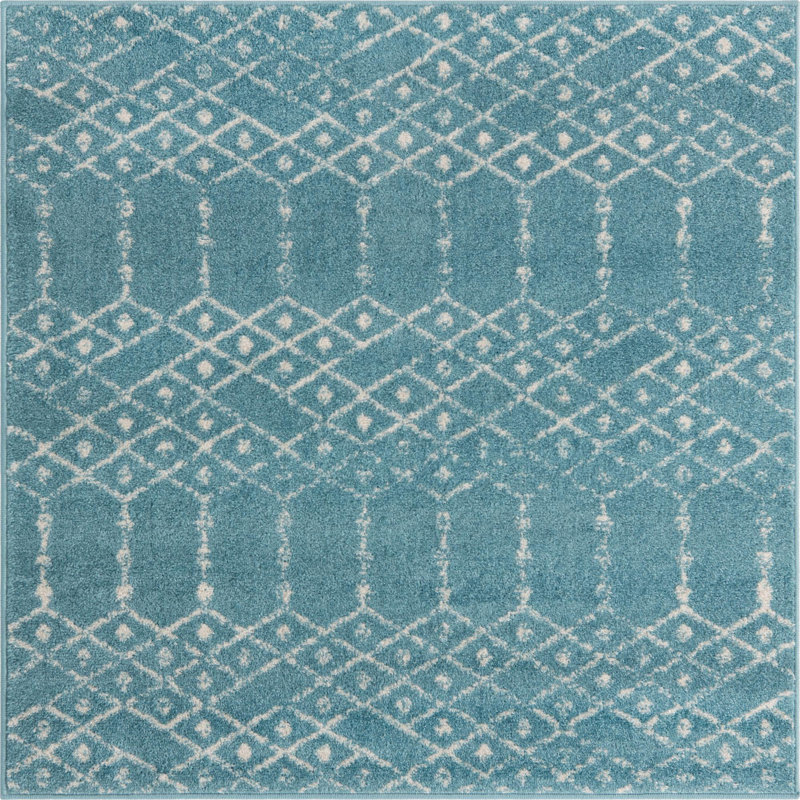 Tapis bleu sarcelle en polypropylène tissé à la machine Brissa, Carré 4 pi
