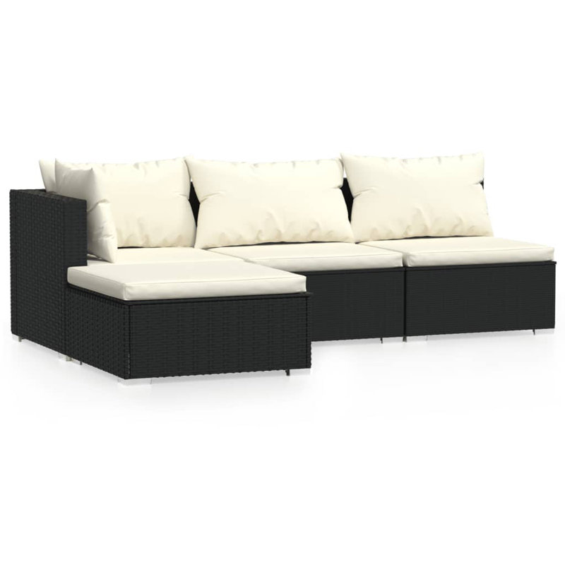 Latitude Run® 3 Piece Patio Lounge Set With Cushions Black Poly Rattan