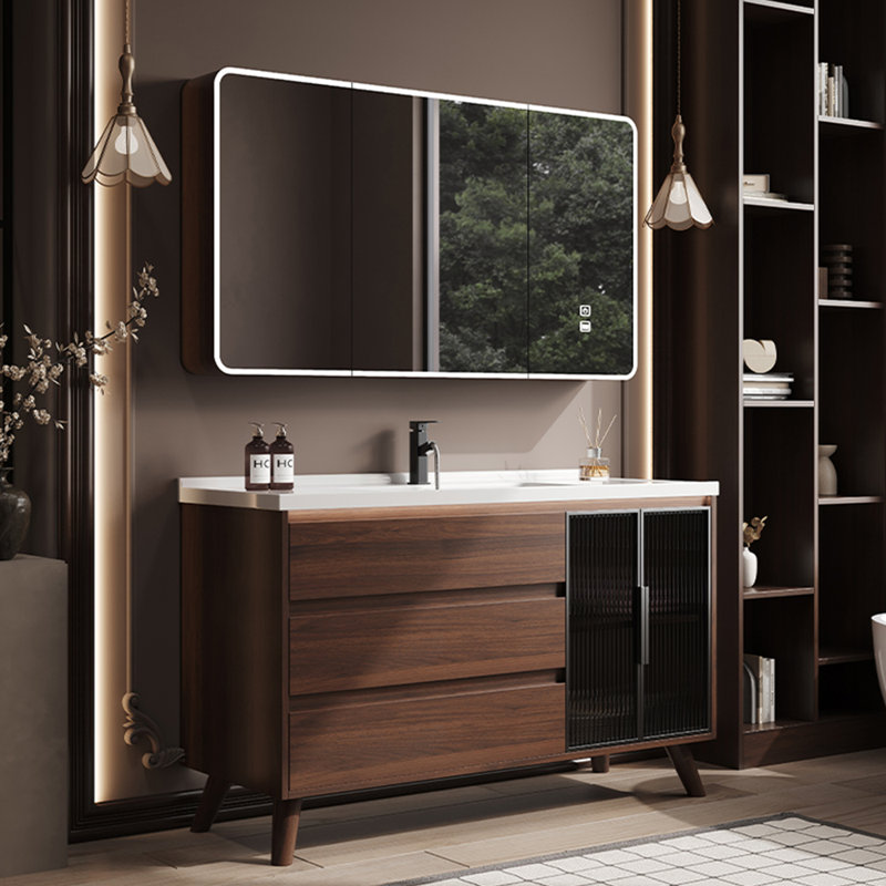 Chinese style retro brown bathroom cabinet