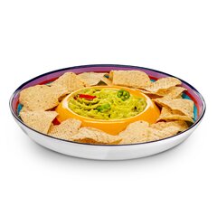 Birdrock Home Chip and Dip Serving Bowl Set - Triple Glass Bowls with Metal Frame - Salsa Appetizer Party Serveware - Veggie, Shrimp, Guacamole, Chips