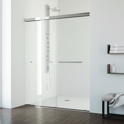 VIGO Satro E-Class 52"–60" W x 74" H Semi-Frameless Double Sliding Shower Door in Chrome with Clear Tempered Glass