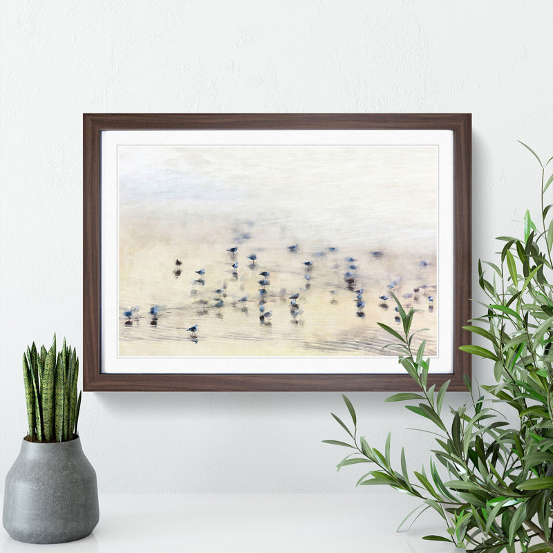 Seagulls upon the Beach - Picture Frame Painting Print, 45cm H x 63cm W x 2cm D, Walnut Framed