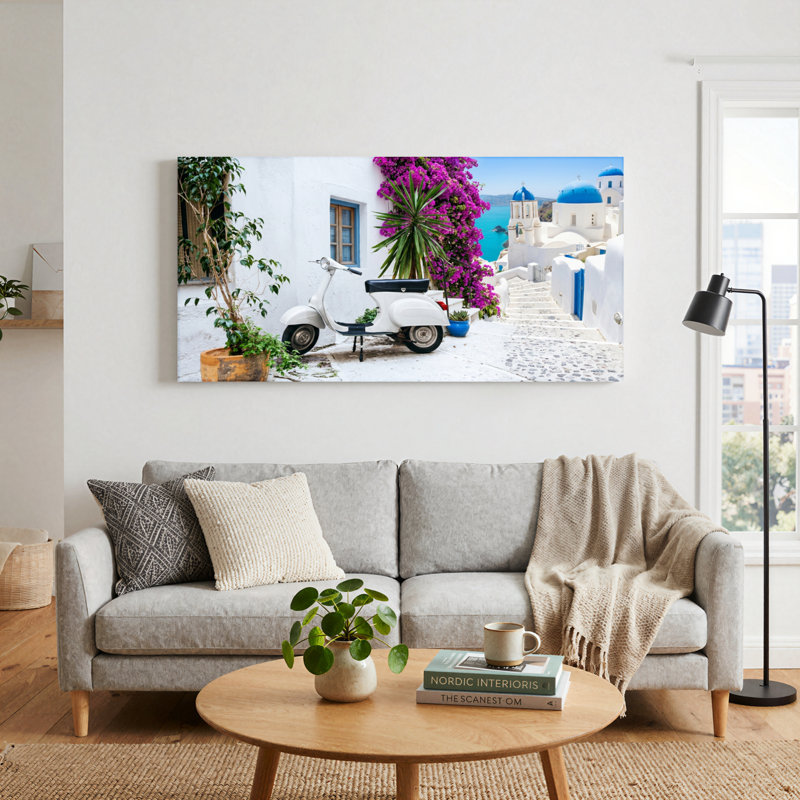 Ensemble de 1 tableau sur toile représentant un village grec, 40“W x 20”H, Wrapped Canvas