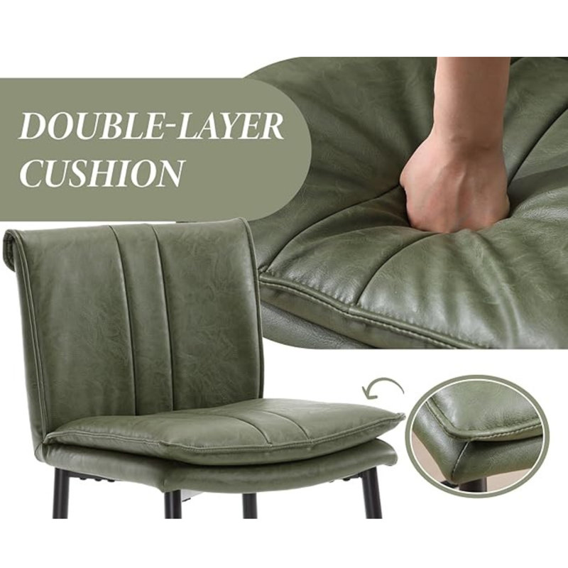 Upholstered Counter Stool with Metal Frame, Green