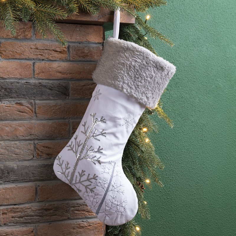 Bas de Noël en peluche avec flocon de neige