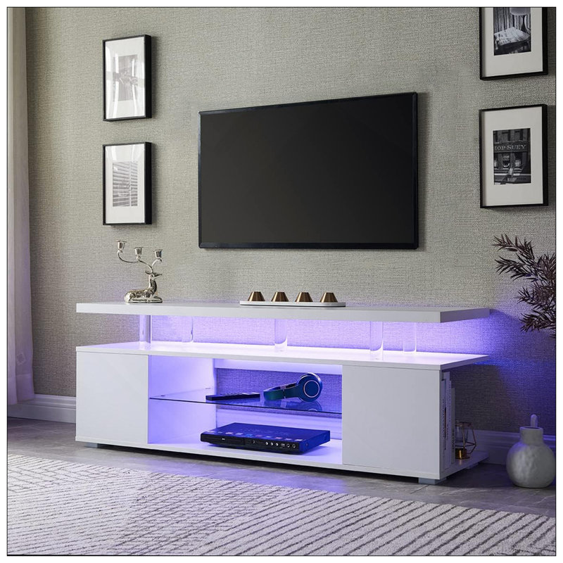 Meuble télé pour meuble télé 70 pouces à DEL avec console de rangement multimédia et grande armoire latérale pour le salon