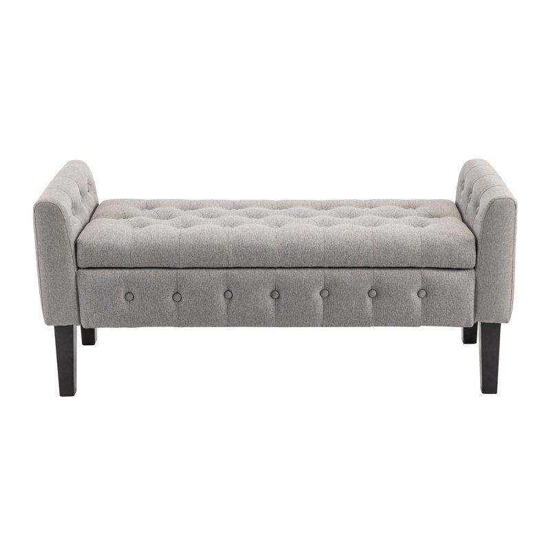 Diethmar Fabric Storage Bench with Rubberwood Legs, Grey