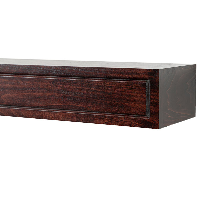 Lotta Wood Fireplace Mantel Shelf - Simple Transitional Design with Grooved Picture Frame Details, Red Mahogany Stain, 60"