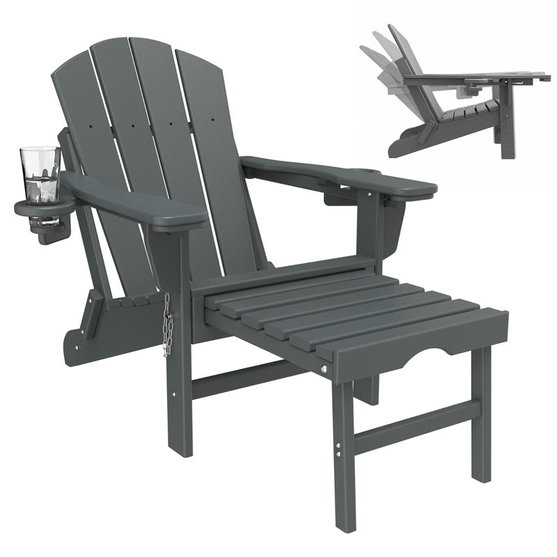 Fauteuil Adirondack réglable avec repose-pieds rétractable, Gris