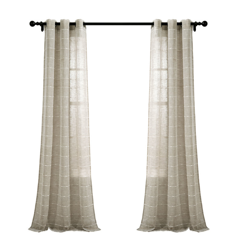 Farmhouse Textured Sheer Polyester Sheer Curtain Pair, Neutral, 38" W x 84" L