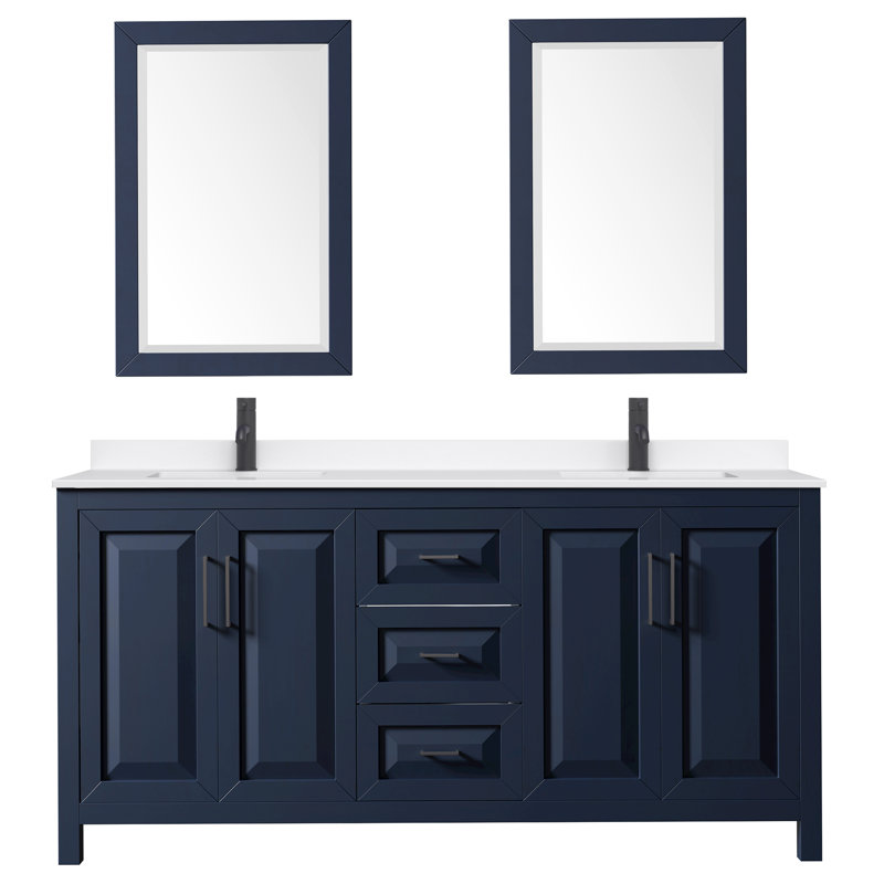 Daria 72 in. with Mirror Vanity, Giotto Quartz, Blue, Matte Black