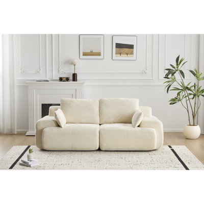 Mousse mémoire en velours côtelé beige 2 places pour salon, pour animaux de compagnie, sans assemblage, style de siège personnalisable, siège de soutien confortable pour les hanches, mousse, beige, combinaison, coussins décoratifs