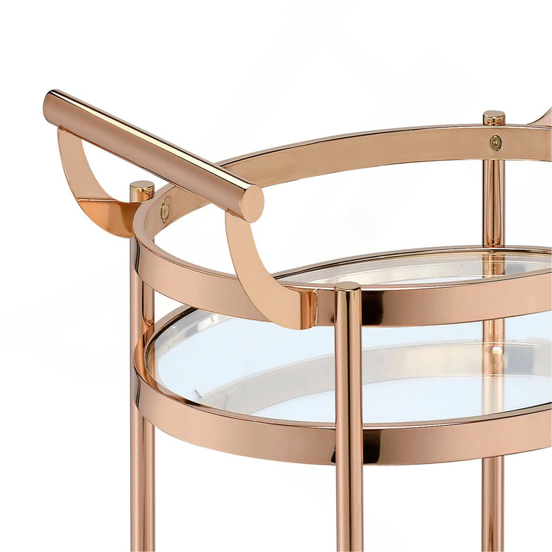 Chariot de service en verre transparent et finition or rose
