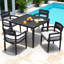 Ensemble de salle à manger haut de gamme en aluminium pour l'extérieur comprenant 4 chaises avec coussin Sunbrella et une table carrée de 40 po avec trou pour parasol