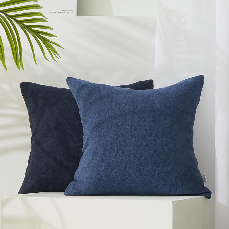 Housse de coussin carré en chenille, 20 po X 20 po, Bleu marine