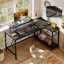 Baford L-Shaped Computer Desk with Power Outlet, Gaming Table with Monitor Stand and Shelves-464828178-468195738