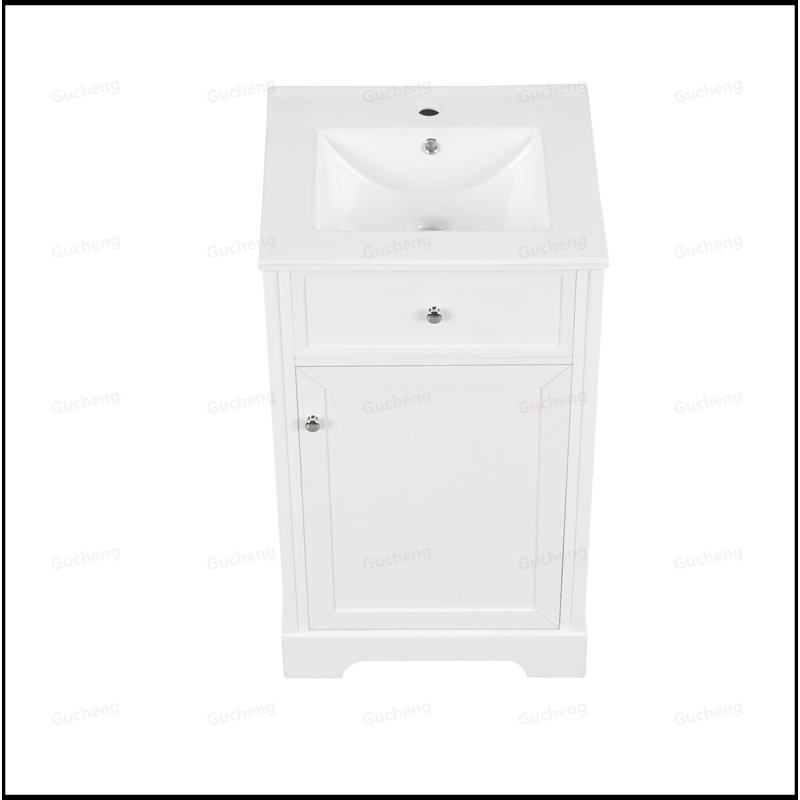 Soft Closing Door Bathroom Vanity With Adjustable Shelve, White