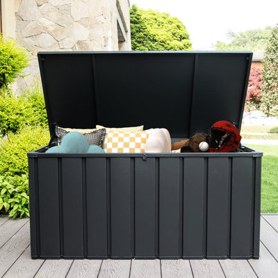 120 Gallon Deck Box Outdoor - Waterproof, Lockable, Fits Cushions, Pillows, Garden Accessories Dark Grey Storage Bin For Patio