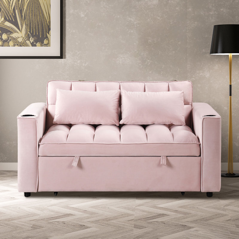 Futon rembourré Bulut 55.3, Velours rose