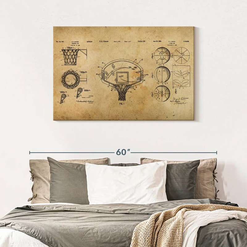 Basketball Brevet Compilation sur toile, H 30 po x l 45 po x P 1,25 po