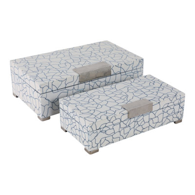 Caladendra Decorative Boxes Resin Wood Cracked Mosaic Texture Modern Coastal Blue White Silver For Home Office Bedroom Living Room Set Of 2 - 5", 4" Blue, White, Silver