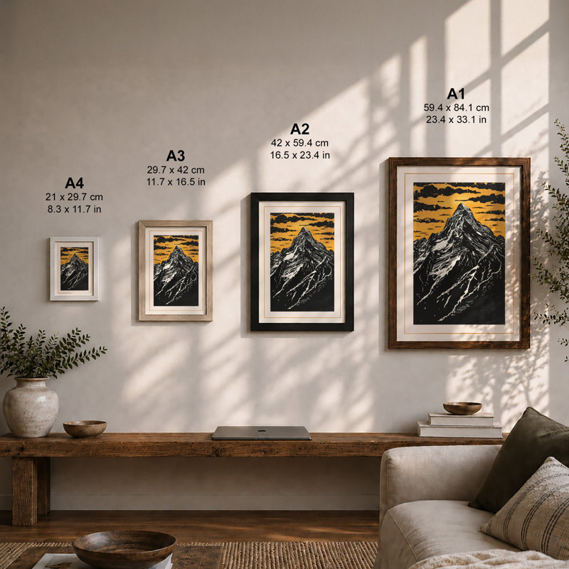Mountain Peak Rustic - Framed Print, A2 - 59.4 x 42.0 cm, White
