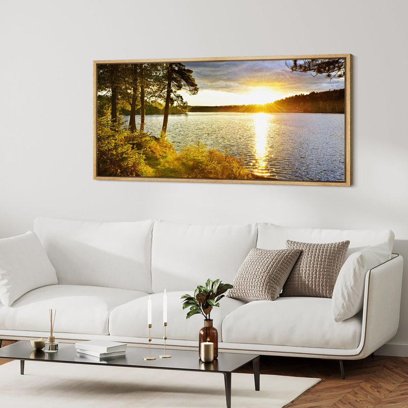 «Nature Landscape Tranquil Lake Sunset Golden Hour Landscape», reproduction d'art sur toile, H 30 po x l 60 po, Naturel