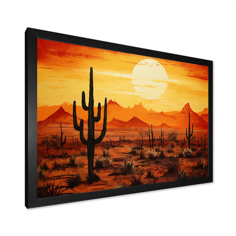 Cactus Sunrise Silhouettes - Cactus, art mural, Cadre simple noir, H 24 po x l 32 po x P 1 po
