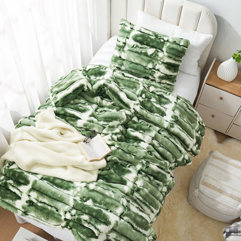 Ensemble d'édredon surdimensionné Coma, Édredon simple extra long + 1 taie décorative st, White/Green