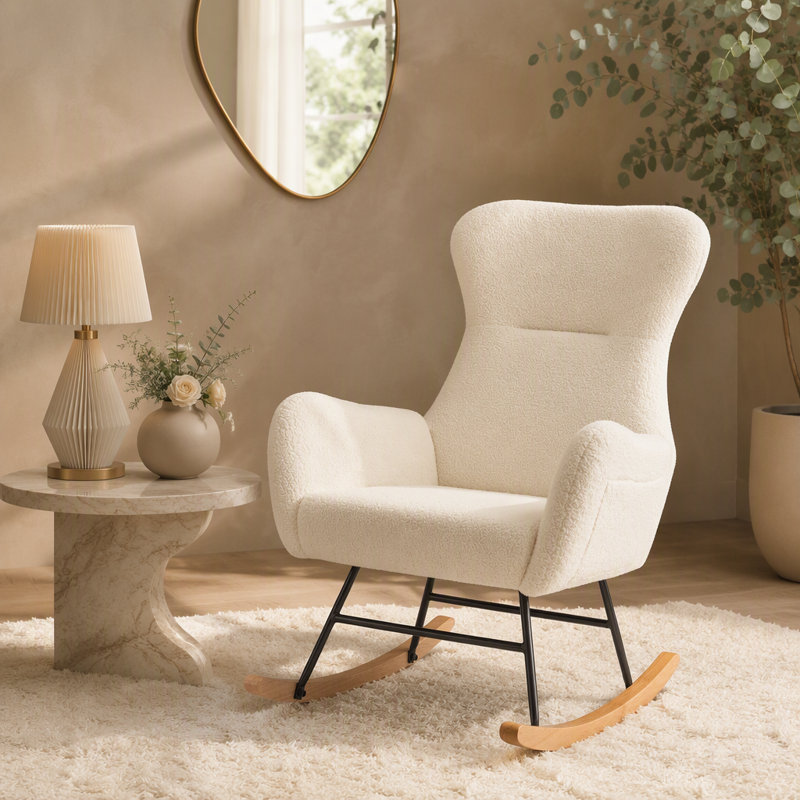 Chaise berçante beige Teddy à bascule