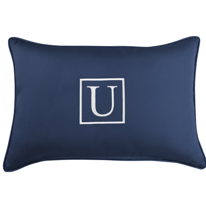 Kerrell Embroidered Sunbrella® Outdoor Throw Pillow, Canvas Navy Sunbrella® Canvas, U