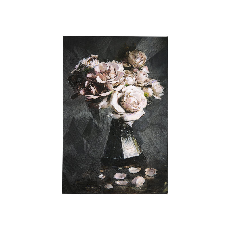 Nature morte fleurs IV et toile texturée embellie à la main, H 30 po x l 20 po x P 1,5 po