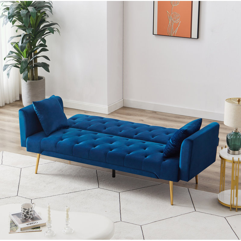Ethyleen Twin 71.65'' Velvet Convertible Sofa, Blue Velvet
