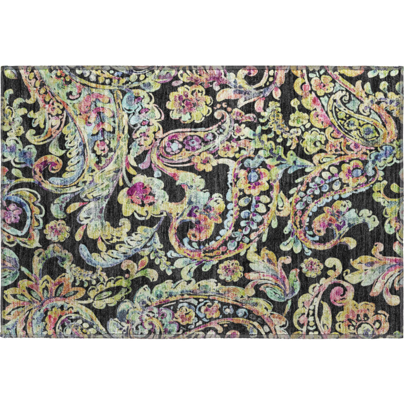 Premium Machine Washable Prisco Black Rug, Rectangle 1'8" x 2'6"
