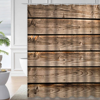 Aged Wood Barn Distressed Rustic Board Old Abstract Backdrop Shower Curtain with 12 Hooks