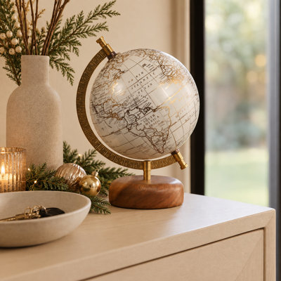 Sculpture en forme de globe décoratif avec base en bois pour la décoration intérieure - Accent moderne pour le salon, le bureau ou la tablette - 10 po