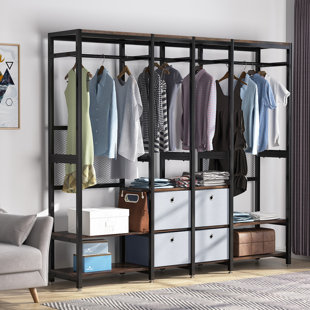 Foldable Hanging Closet Organizer with Drawers, 6-Shelf Closet Organizer,  Natural, Polyester Canvas, 13.6 x 12.2 x 42.5 
