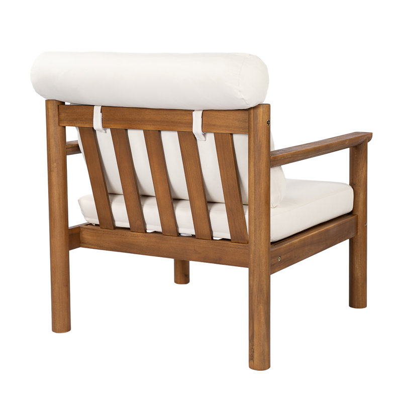 Chaise de patio moderne en bois 28 po Mid-Century, chaise longue à assise profonde résistante aux intempéries avec traversin et coussins épais, chaise d'appoint avec cadre en bois massif pour la cour, la piscine et la terrasse | Chaise de patio en bois moderne de 28 po Résistant D