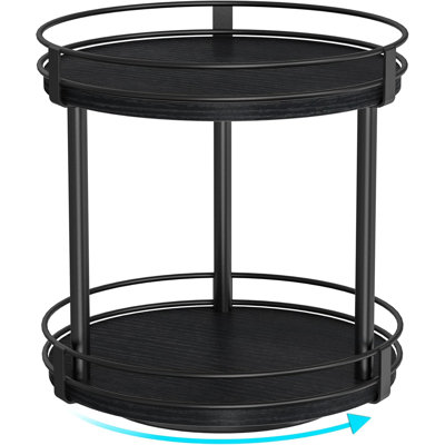 Support à assaisonnement, support à assaisonnement rotatif double couche, support d'armoire en bois, support de comptoir de cuisine noir, 10,2 po x 10,2 po x 10,4 po