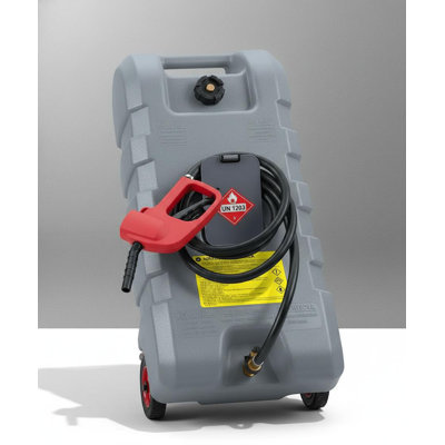 Heavy-Duty Portable Gas Can 16 Gallon – Manual Transfer Pump, 10FT Hose, Leak-Proof Fuel Tank, Wheels – For Lawn Mowers, Tractors, ATVs, Boats – Durable Gray HDPE – Gray
