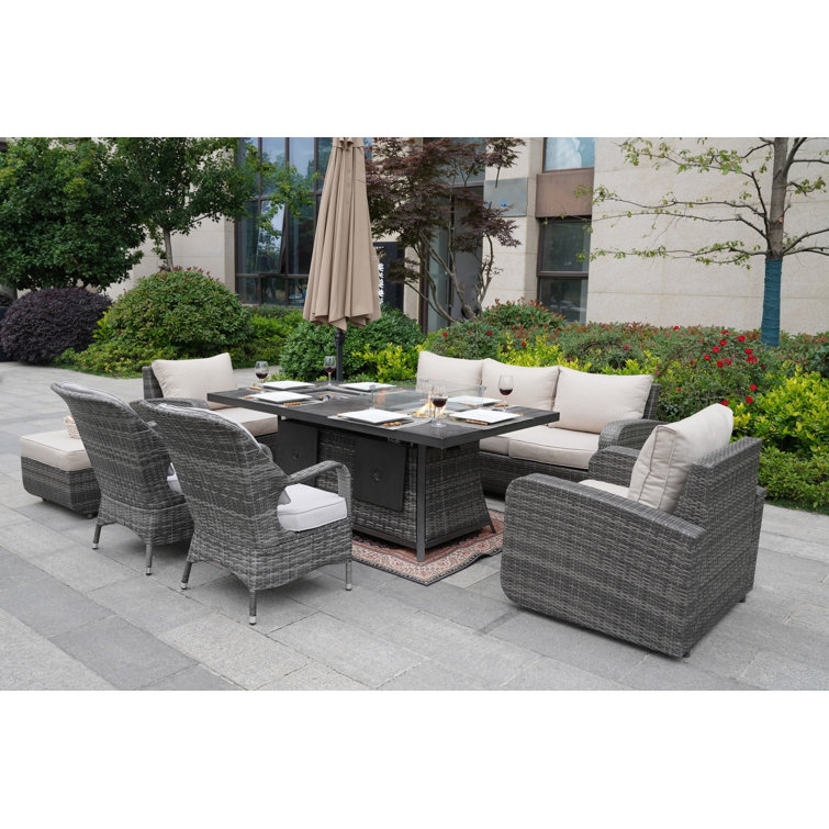 Aliaksey Polyethylene (PE) Wicker 8 - Person Seating Group with Cushions