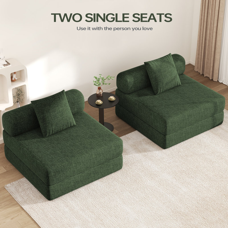 Canapé-lit pliant 39,2 po, futon pliable au sol avec mousse à mémoire de forme, emballage de compression, Vert