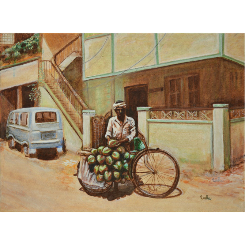 The Indian Coconut Vendor - Peinture acrylique | Acrylique sur toile | Par Usha Shantharam